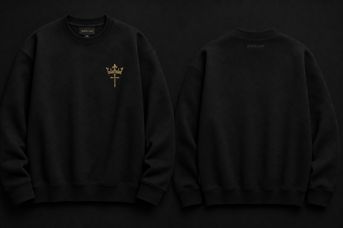 Crown & Cross Embroidered Crewneck | Jesus Lux