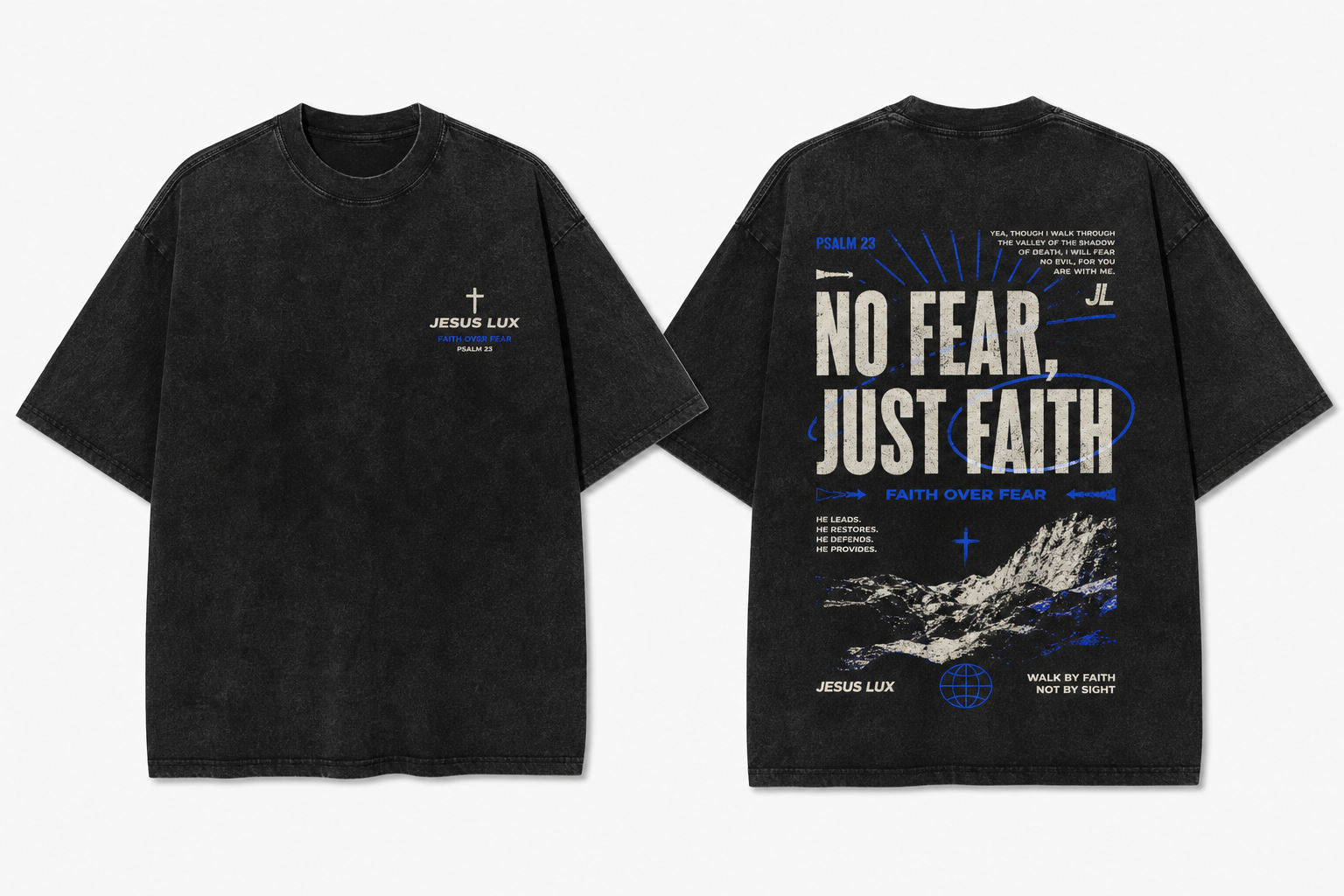 No Fear Just Faith Washed Tee | Jesus Lux